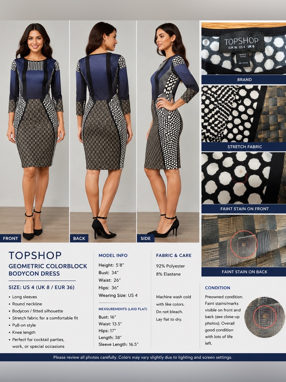 Topshop Navy, Black & Cream Geometric Colorblock Dress